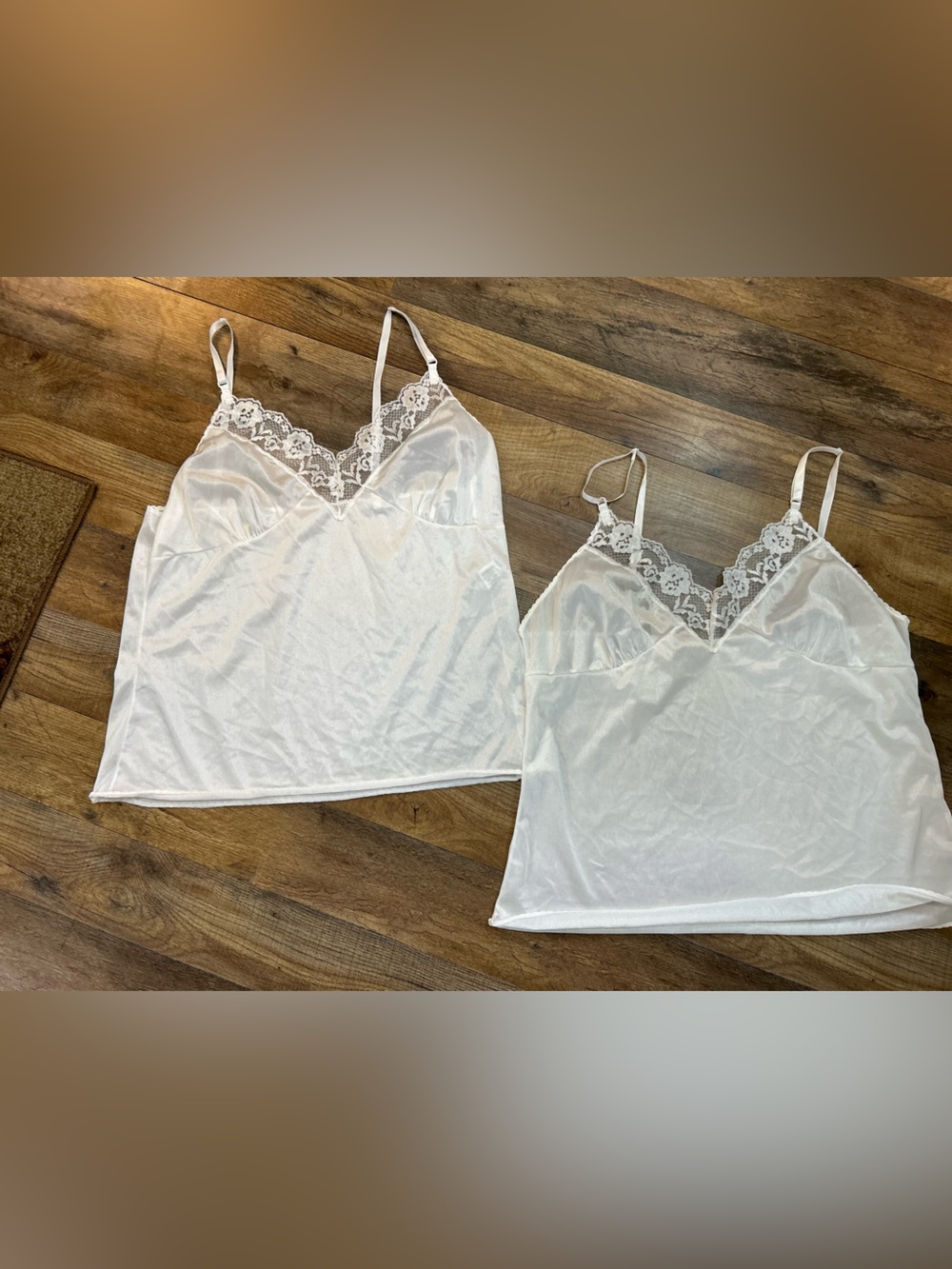 Vintage Sears Nylon Camisoles Lot of 2 Size 38 White Lace Adjustable Straps